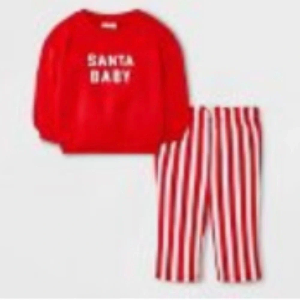 Cat & Jack‎ Baby Red Santa Baby Sweatshirt Pants Set 0 3M Christmas Holidays